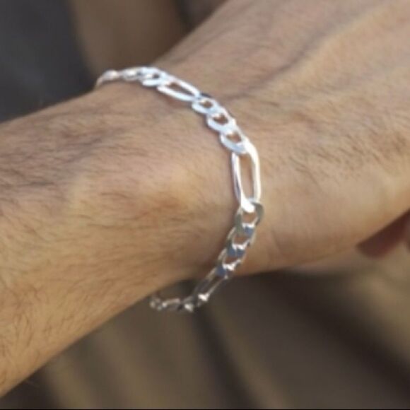 Solid 925 Sterling Figaro Chain Link Bracelet - Picture 4 of 6